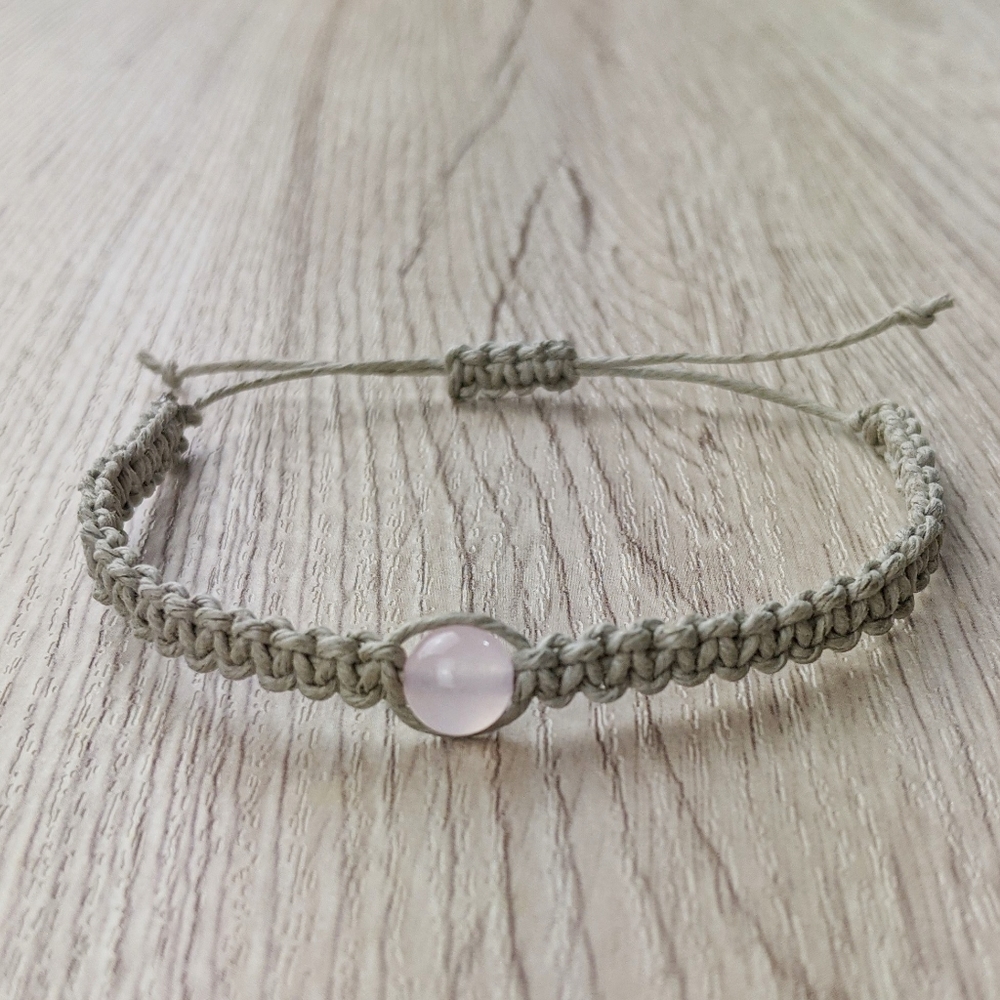 Rose Quartz 8mm Handmade Hemp Adjustable Bracelet